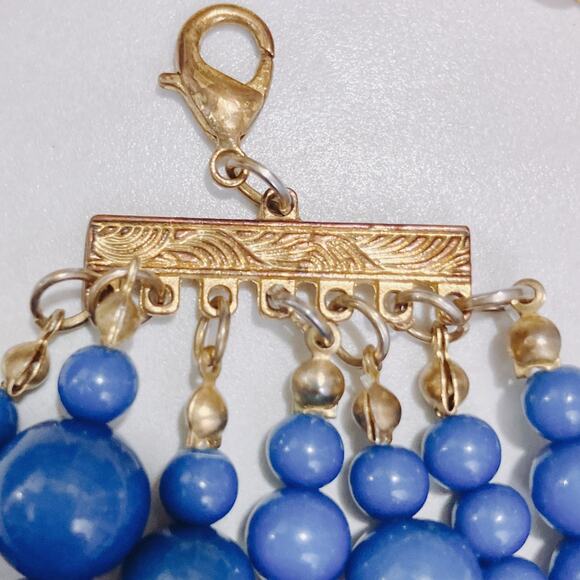 VTG 7 Strand Necklace Bold Retro Boho Blue Acrylic Beads Chunky Statement - Picture 5 of 9